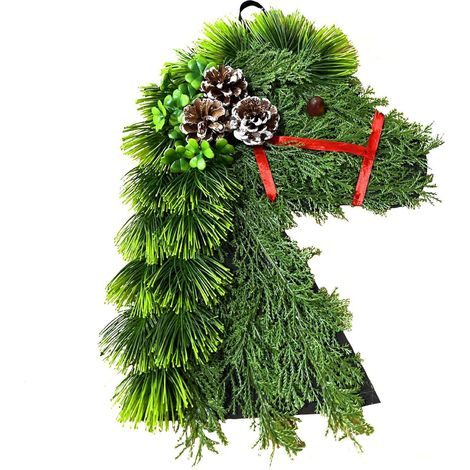 Ej.Life Couronne de Noël en forme de tête de cheval, décoration murale pour les vacances à la ferme, couronne suspendue à la porte de Noël (1/4)