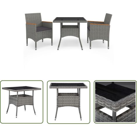 Salon de jardin 3 pcs - Mobilier de jardin - Ensemble à dîner de jardin Gris Résine tressée et acacia Chic-144760 (1/5)
