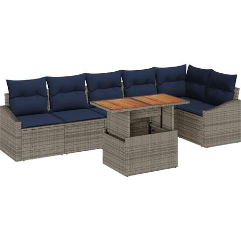 Garden Sofa Set with Storage 7 pcs Grey Poly rattan vidaXL