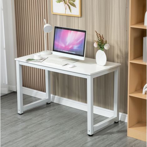 Escritorio de ordenador grande, mesa de MDF y metal, color blanco (1/5)
