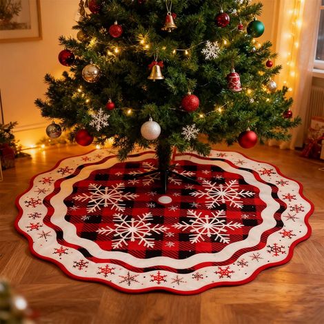 Ardoise De Sapin De Noël - Tapis Base À Motif Flocons Et Carreaux - Pour Décoration Festive Intérieure - 90 Cm - 1 Pièce (1/5)