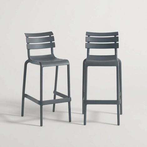 2er Set stapelbare Barhocker für Küche und Garten Punat HS 65 - Anthrazit (1/5)