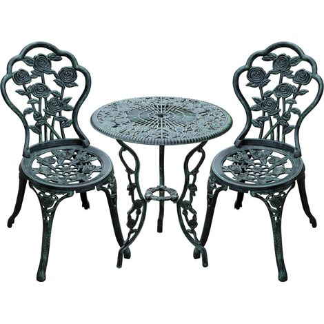 Set bistrot da giardino 3 pezzi in alluminio pressofuso verde antico (1/5)