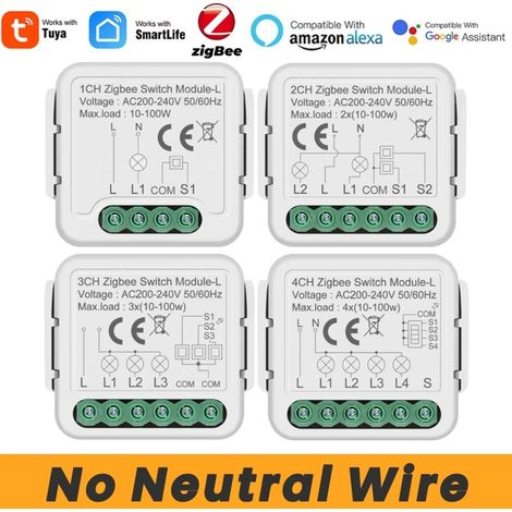Tuya Modulo Interruttore Smart ZigBee Senza Filo Neutro Richiesto 4 Canali