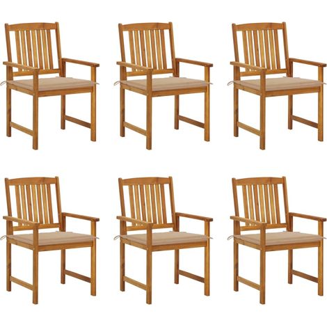 Lot de 6 Chaises de jardin avec coussins - Chaises d'extérieur pour terrasse/jardin Bois d'acacia massif BV409110 - BonneVie (1/5)