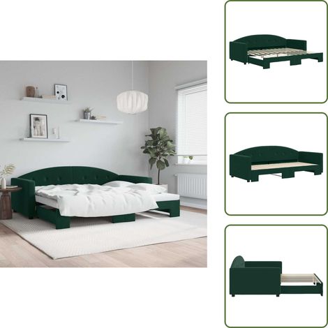 The Living Store Tagesbett Ausziehbar Dunkelgrün 90x200 cm Samt - Schlafsofa (1/5)