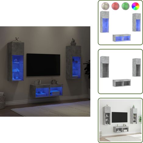 Armadi TV a parete - vidaXL Mobili TV a Muro 4pz con Luci LED Grigio Cemento - Armadi TV