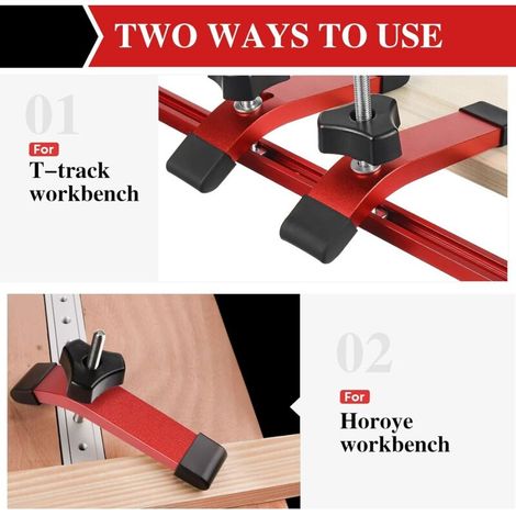 2 Lots de Rouge T-Track Hold Down Clamp de Alliage d'Aluminium, T Track Jeu de Pinces de Maintien en T à Action Rapide pour Outils de Travail du Bois et du Métal (1/3)