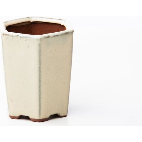 Vaso bonsai esagonale 9 cm smaltato avorio