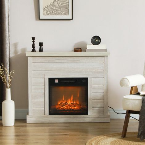 Chimenea Eléctrica 1800W con Efecto de Llama Mando a Distancia Temporizador Semanal para Sala 30 m² Madera Clara (1/5)