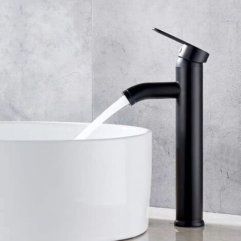 Robinet noir mat en cuivre – Mitigeur lavabo à levier – Résistant aux rayures et à la corrosion – Installation facile – Hauteur 29,5 cm (1/3)