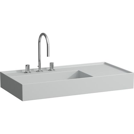 Lavabo KARTELL 900 x 460 mm, étagère à droite sans trop-plein, 1 trou pour robinetterie en gris LAUFEN