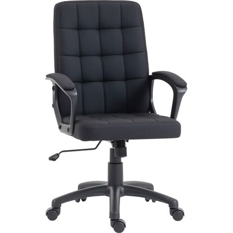 Drehbarer Bürostuhl mit Bezug aus synthetischem Leinen, höhen- und neigungsverstellbar, mittelhohe Rückenlehne, Armlehnen, schwarz (1/5)