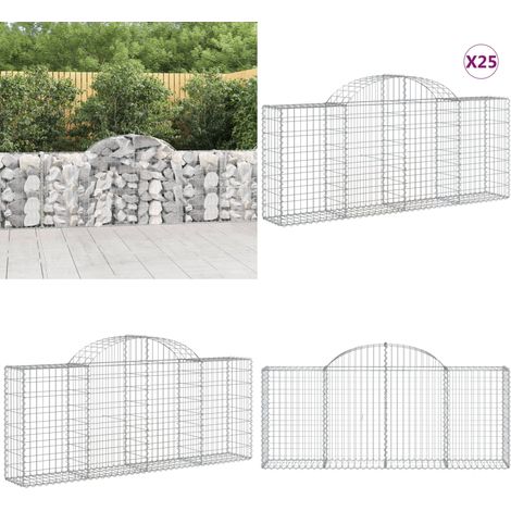 Gabionen mit Hochbogen 25 Stk. 200x30x80/100cm Verzinktes Eisen - Gabionen - Gabionenwände - Gartendeko - Gartenzubehör - Zaun - Home & Living (1/5)
