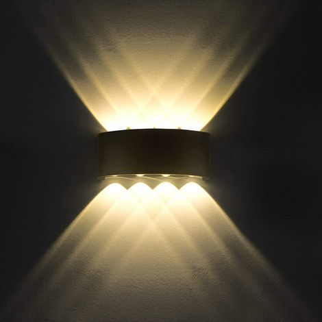 Lámpara de pared LED AIDUCHO de 8 W, aplique de pared moderno impermeable IP65, foco decorativo de aluminio con luz nocturna para sala de estar, dormitorio, pasillo, escalera y camino (blanco cálido). (1/5)