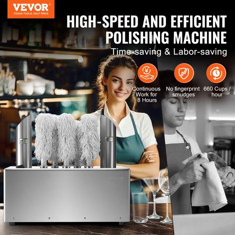 Sèche-verres Polisseuse Électrique Commerciale, Appareil à Essuyer et Polir les Verres à 8 Brosses 660 Tasses/heure, Machine à Poli… (1/5)