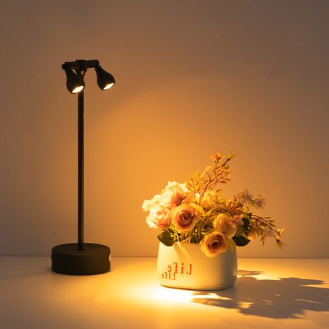 Lampe de table LED base en métal, pour bar noir, double spot stable à 360 degrés, rotatif, blanc chaud (1/5)