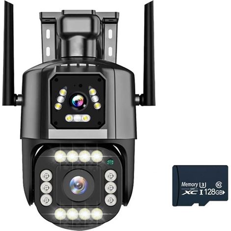 Caméra IP 4G/Wi-FI 4MP 4K, Double Objectif, Double écran, Moniteur réseau, Maison Intelligente, caméras de vidéosurveillance PTZ extérieures, Protection de sécurité(WiFi Cam 128GB Card) (1/5)