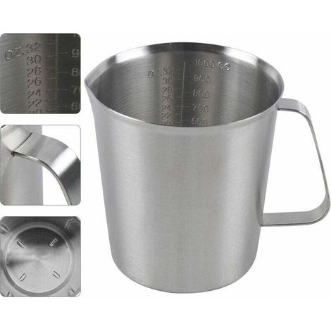 Misurino professionale in acciaio inox da 1,0 litri con manico e bilancia graduata, brocca grande per preparare il tè in cucina, 1000 ml (1/4)