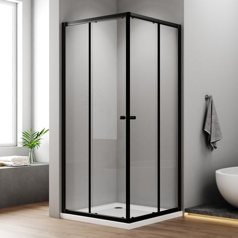 Duschkabine 75x90cm Schwarz Eckeinstieg Schiebetüren 6mm ESG Sicherheitsglas Duschabtrennung Duschwand Höhe 185cm (1/5)