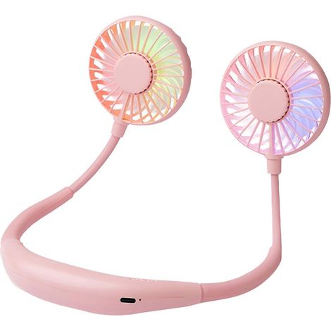 Ventilateur Tour de Cou avec Lumière LED, 3 Vitesses et Recharge USB-Rose (1/5)
