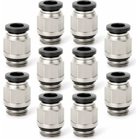 10 pezzi maschio dritto tubo 6 mm OD x 1/8" BSP filettatura connettore rapido push-in con anelli di tenuta (PC6-01), Adélala (1/5)