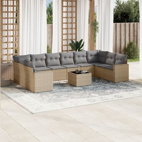 Salon de jardin 11 pcs avec coussins beige résine tressée (1/5)