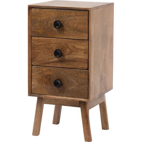 Amadeus - Table de chevet 3 tiroirs en manguier L40 cm Authentique (1/2)