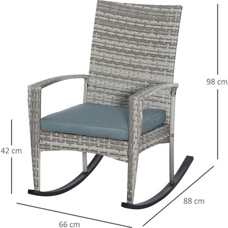 Fauteuil à bascule, chaise de jardin avec coussin, polyrotin et métal, gris, 66 x 88 x 98 cm (1/5)