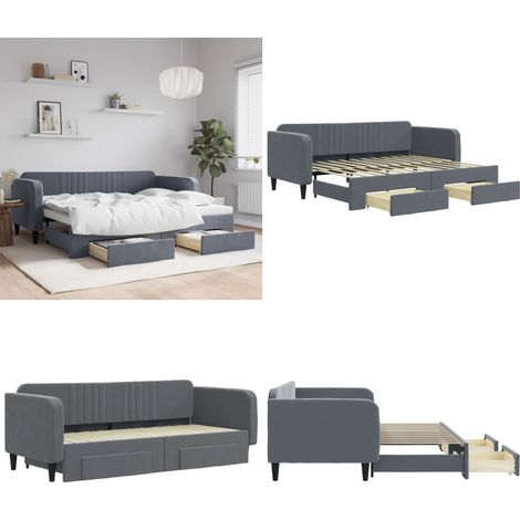 vidaXL Tagesbett Ausziehbar mit Schubladen Dunkelgrau 90x200 cm Samt (1/5)
