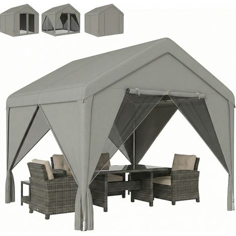 Grauer 3x3m Gartenpavillon, Satteldach, robuster und wasserabweisender verzinkter Stahl