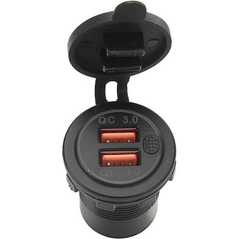 Chargeur de voiture avec deux ports USB, technologie QC3.0, voyant rouge et interrupteur marche/arrêt, universellement compatible avec les téléphones portables, les tablettes et les appareils GPS. (1/5)