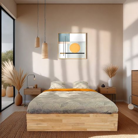 Lit coffre 160x200cm BEN + sommier/ Chêne massif huilé/ 208.5 x 166.5 x 32.5 cm (1/5)