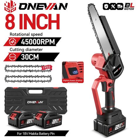 Scie électrique sans balais de 8 pouces, huileur automatique, tronçonneuse de jardinage portative, outil de travail du bois pour Makita, broche de batterie 18V, 2Battery Box set (1/5)
