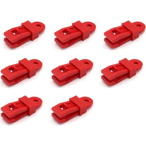 8 pièces Pinces de fixation robustes pour bâches, pour auvents, camping, caravanes et housses de voiture,Rouge (1/5)