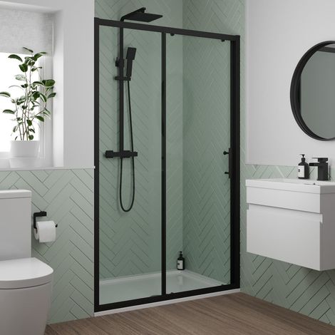 1200mm Sliding Shower Door 6mm Glass Black Framed Modern Bathroom (1/3)