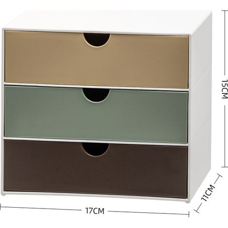 Organisateur de maquillage - Boîte de rangement créative à trois tiroirs - Organisateur de soins de la peau - 17 x 11 x 15 cm, marron et vert