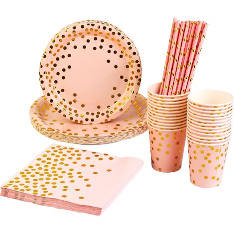 Stoviglie per Feste 125 Pezzi Oro Rosa per 25 Ospiti (1/5)
