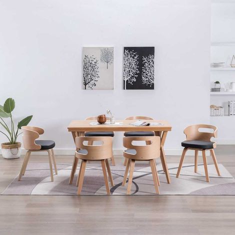 vidaXL Sillas de comedor 6 unidades madera y cuero sintético negro (1/5)