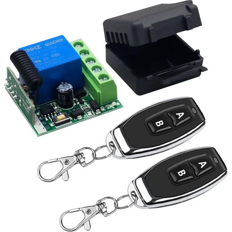 Interrupteur sans fil DC 12 V avec télécommande 433 mHz, relais sans fil 1 canal commutateur momentané, émetteur récepteur universel pour porte de garage télécommande DIY (1/5)