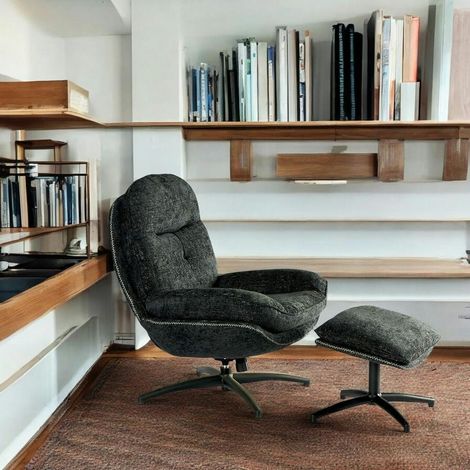 Fauteuil détente pivotant anthracite avec repose pieds IENA (1/3)