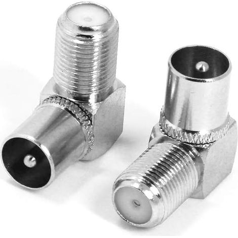 Adaptateur coaxial aérien coudé RF TV PAL T/F (Lot de 2) connecteur Femelle vers connecteur mâle avec vis de Type F