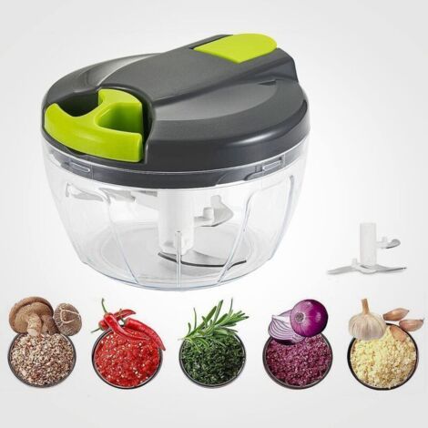 BUNTHAUS Hachoir manuel multi-hachoir manuel avec 3 lames en acier inoxydable Cordon de tirage de 520 ml pour couper les légumes, les fruits, les oignons, l'ail, les noix, les tomates (gris) (1/5)