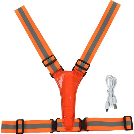 Gilet de sécurité réfléchissant rechargeable USB, ajustable pour adultes - Course, marche, vélo et activités extérieures en orange. (1/5)