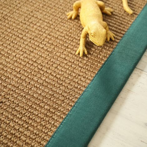 Tapis Sisal grosses boucles - Cuba havane - Ganse vert émeraude - 200 x 200 cm (1/5)