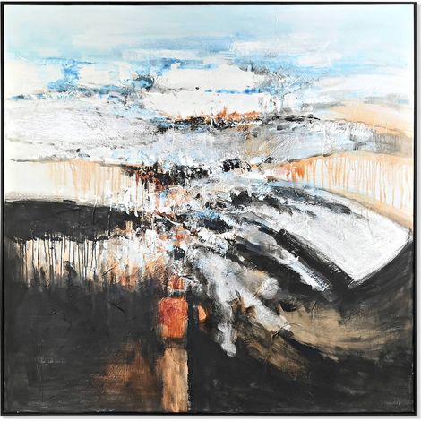Tableau Abstrait aux tons bleus et noirs fait main - Bleu océan nuancé et noir profond (1/4)