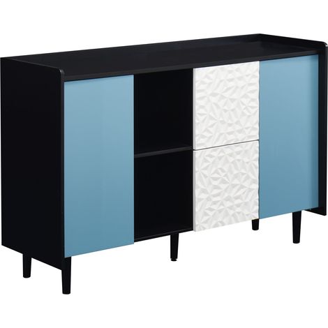ELVMI Buffet et enfilade avec 2 Tiroirs, 2 Niches et 1 Porte pour Cuisine en MDF 120 × 40 × 80 cm Noir et Bleu (1/4)