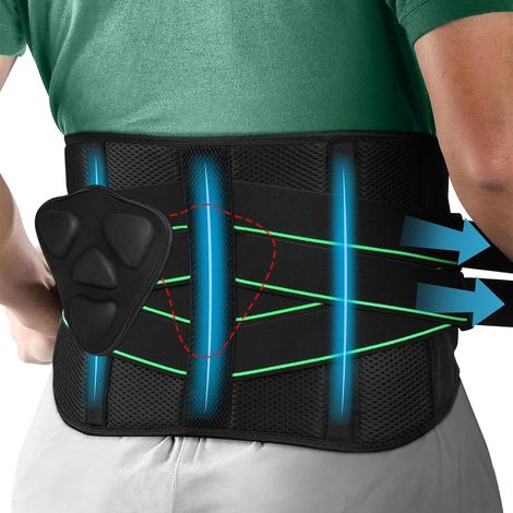 Ceinture Lombaire, Ceinture de Soutien Dorsal avec Coussin 3D, Respirant Support Lombaire Homme Femme avec 5 Supports Métalliques Pour Sciatique, Hernie Discale, Scoliose, Ajustable et Respirant (1/5)