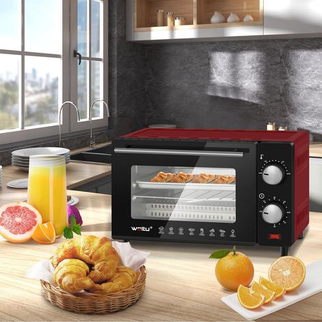 WOLTU 10 Liter Minibackofen, 650 Watt Pizzaofen Backblech mit Timer Toasterofen für Pizza, Toast, Truthahn Rot