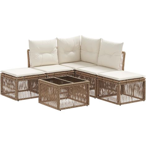 Conjunto de sofás de jardín 6 pcs Beige ratán sintético vidaXL